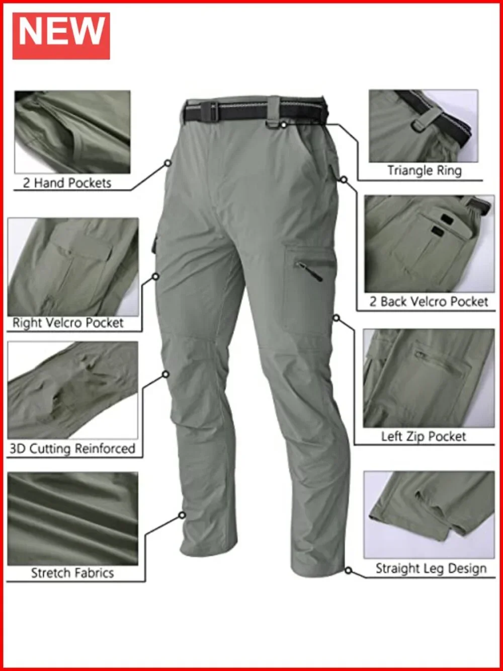 Men's Hiking Cargo Pants Quick-Dry Waterproof 6 Pockets Work Pants Outdoor